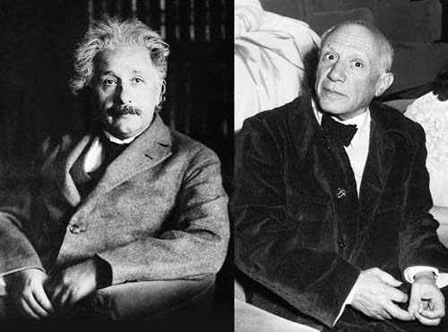Einstein (trái) và Picasso (phải)
