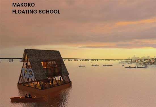 Mô hình trường học nổi Makoko đang được xây dựng. 