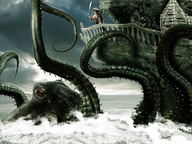 Quái vật biển Kraken có một lớp da khá dày cộng với những quả cầu tròn nằm dọc trên những xúc tu của nó.
