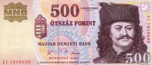 Tờ tiền mệnh giá 500 forint của Hungary.