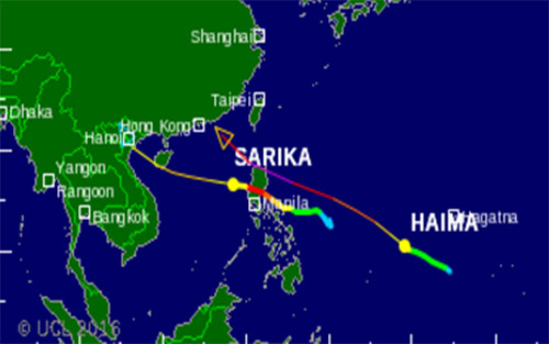 Đài quốc tế dự báo đường đi của bão Sarika