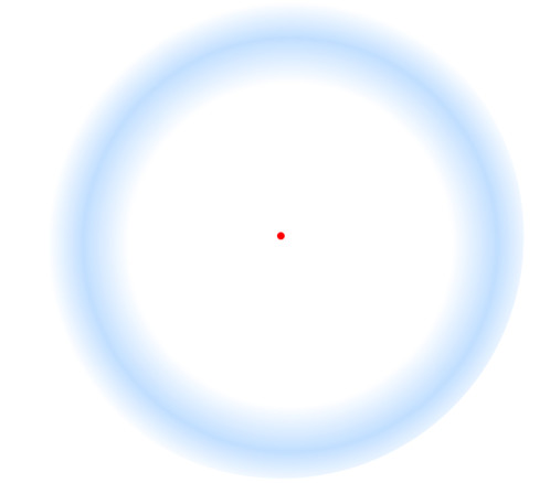 Nếu nhìn chằm chằm vào chấm màu đỏ đủ lâu, bạn sẽ thấy vòng tròn màu xanh xung quanh biến mất.
