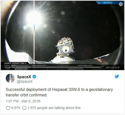 SpaceX sử dụng Twitter để xác nhận đã phóng thành công Falcon 9 lần thứ 50 lên quỹ đạo.