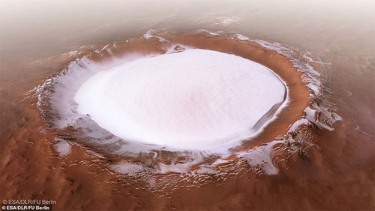 Miệng núi lửa Korolev trên sao Hỏa.