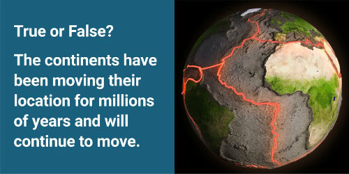 Các lục địa dịch chuyển vị trí trong hàng triệu năm qua và sẽ tiếp tục dịch chuyển. Đúng hay sai?