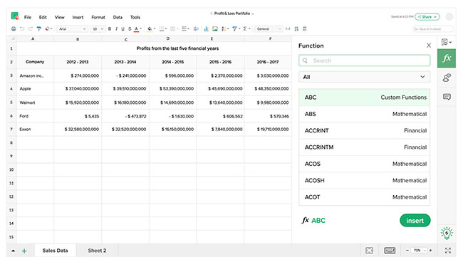 Zoho Sheets 