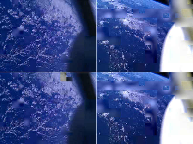 Hai bức ảnh bên trái do vệ tinh Bell chụp lại, hai bức ảnh bên phải là do vệ tinh Graham chụp lại.