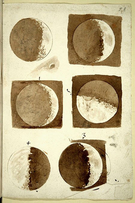 Bộ tranh vẽ các pha mặt trăng nổi tiếng của Galileo.