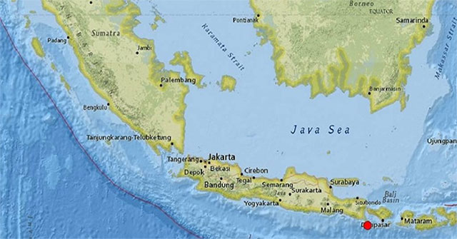Bali rung chuyển do động đất dưới đáy biển