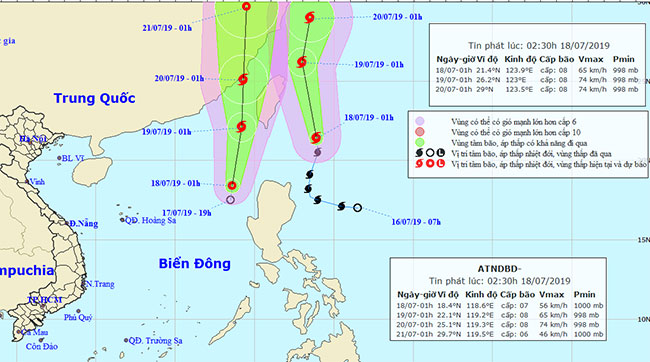 Vị trí và đường đi của bão và áp thấp nhiệt đới.