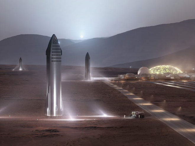 Mỗi tàu vũ trụ Starship có tải trọng 100 tấn và có thể đưa 100 người lên quỹ đạo.