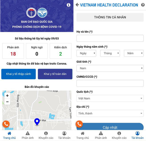 Ứng dụng NCOVI có chức năng cảnh báo khu vực có dịch