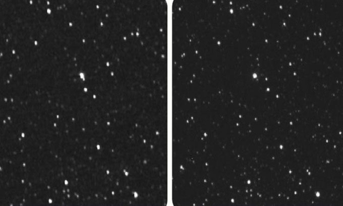Ngôi sao Proxima Centauri trong ảnh chụp từ tàu New Horizon (trái) và kính viễn vọng trên mặt đất.