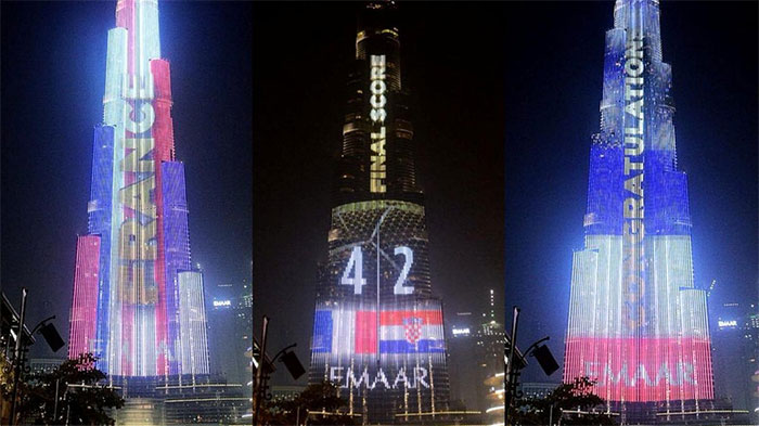 Năm 2018, màn hình LED quanh tháp Burj Khalifa đã trở thành “bảng tỷ số bóng đá cao nhất thế giới”