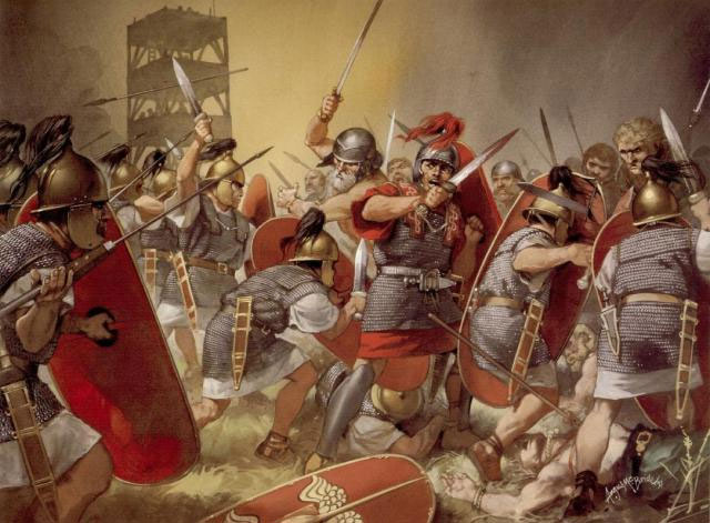 Lính La Mã sử dụng kiếm Gladius để cận chiến.