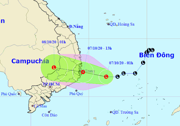 Vị trí và dự báo hướng đi của áp thấp nhiệt đới