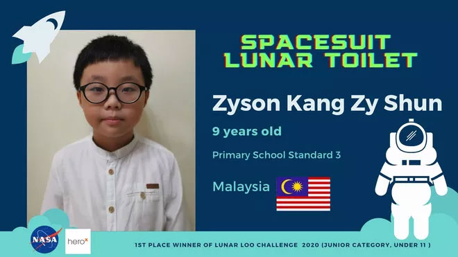 Cậu bé Zyson Kang Zy Shun, người giành được giải thưởng của NASA.