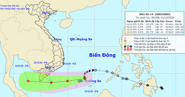 Bán kính gió mạnh từ cấp 6, giật từ cấp 8 trở lên khoảng 100km tính từ tâm bão.