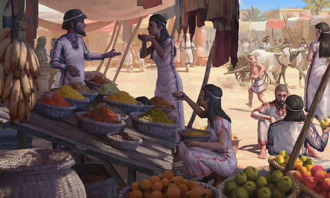 Người cổ đại kỳ công mang về nhiều loại thức ăn từ nơi xa.