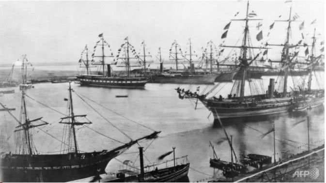 Hình tư liệu về lễ khánh thành kênh đào Suez của Ai Cập năm 1869.