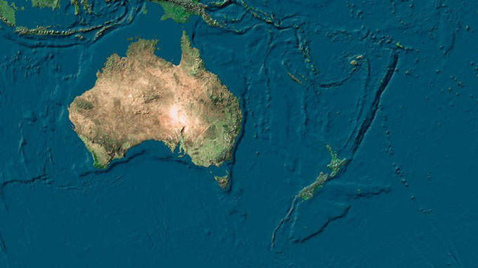 Ảnh vệ tinh cho thấy Zealandia hiện nay chìm gần như hoàn toàn dưới biển.