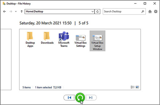 Nhấn vào ảnh để phóng to Phục hồi tập tin với File History.