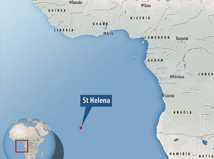 Bản đồ đảo St Helena, nơi Napoléon bị lưu đày, trên Ấn Độ Dương.